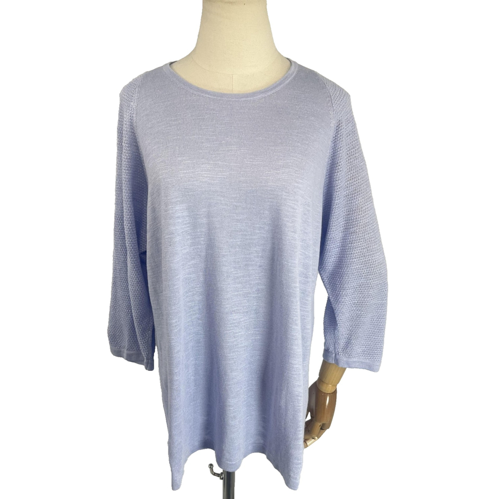 New J.Jill Sweater Womens 1X Pale Blue‎ Linen Blend Knit Open Slit Sleeve 3/4